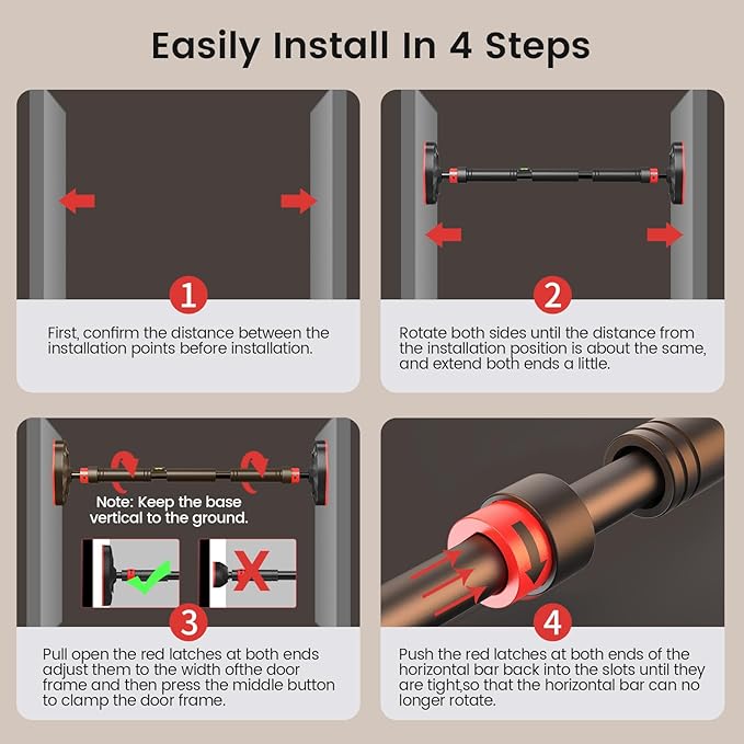 Pull Up Bar for Doorway, Adjustable Door Frame Pull Up and Chin Up Bar, Total Upper Body Workout Bar for Home Gym Workouts