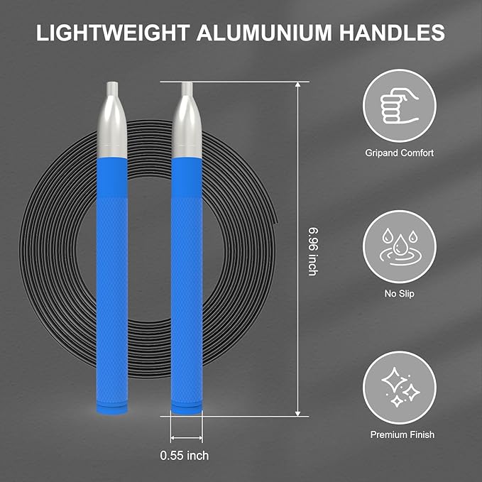 Speed Jump Rope for Men Women, Fitness Skipping Rope with Aluminium Handle and 2 Ropes, Self-Locking Design Adjustable Jumping Rope for Adult Workout Boxing