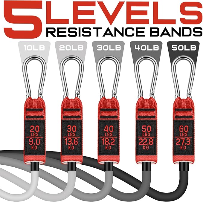 WALITO Resistance Bands Set - Exercise Bands with Handles, Door Anchor, Legs Ankle Straps, for Heavy Resistance Training, Physical Therapy, Muscle Training, Yoga, Home Workouts, Gym