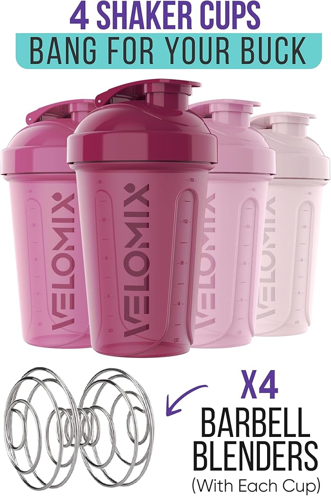 -4 PACK- 20 OZ Protein Shaker Bottles for Protein Mixes, Shaker Cups for Protein Shakes, Small Shaker Bottle Pack, Shaker Cup, Shakers for protein Shakes (Berry Blend)