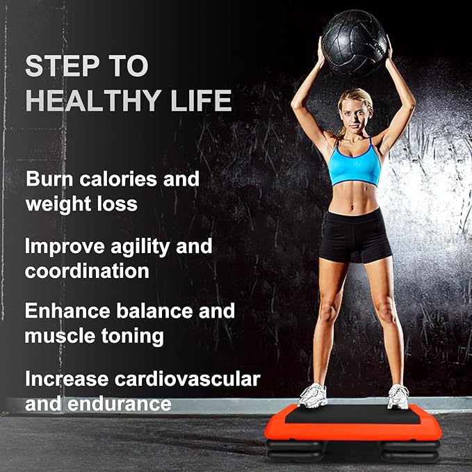Adjustable Aerobic Stepper Workout Step with 4 Risers Fitness & Exercise Platform Trainer