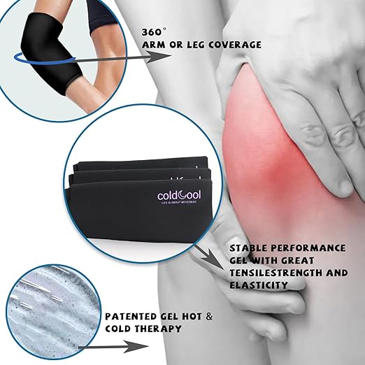 Coldcool Knee Ice Pack Wrap for Injuries, Reusable Gel Cold Packs Brace 360° Compression Sleeve for Elbow, Ankle & Calf - Flexible Cold Wrap Recovery for Meniscus, ACL, MCL Pain Relief.