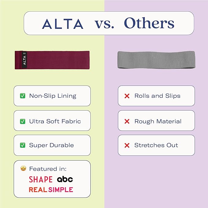 ALTA Booty Bands for Women - Premium Non-Slip Fabric Resistance Bands for Working Out - Cloth Resistance Bands for Legs, Fabric Exercise Bands, Leg Bands for Working Out Women, Looped Hip Bands Set