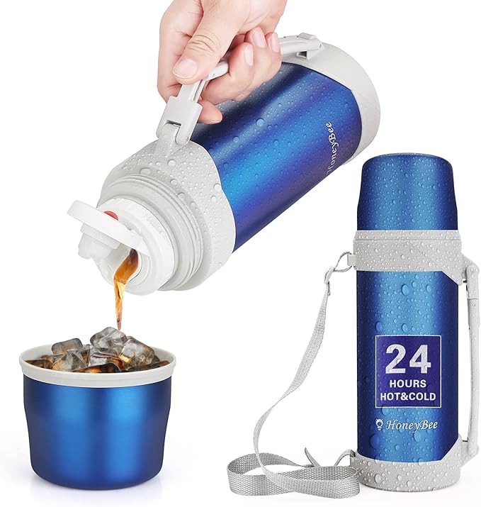 HoneyBee Hot Drinks Keeps Liquid Hot or Cold for Up to 24 Hours Thermos 41 Ounce Coffee Thermos 18/8 Stainless Steel Bpa-Free Insulated Flask,Flask for Hot Water (Blue)