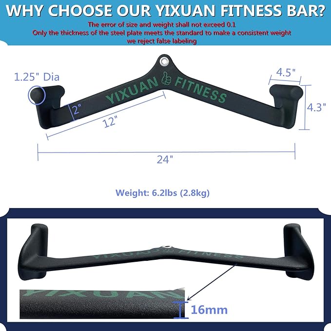 Thickened Steel Wide Grip & Close Grip Lat Pulldown Attachments - V Bar, Double D Row Handle & Tricep Press Down Bar for Home Gym Cable Machine Accessories