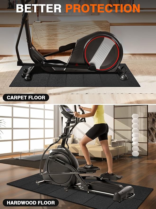 Treadmill Mat, 5'x2.5'/5.6'x2'/6.5'x3'/8'x3',6mm Thickness Exercise Equipment Mat for Carpet Hardwood Floors, Compatible with Walking Pad,Spin Bike,Elliptical Trainer,Rowing Machine