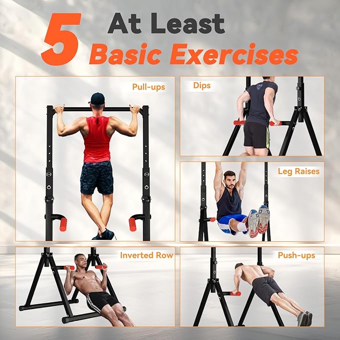 Power Tower Pull Up Dip Station Foldable, Pull Up Bar Station Adjustable, Multi-Function Home Gym, Strength Training Fitness Equipment, Triangular Design, for Home Outdoor