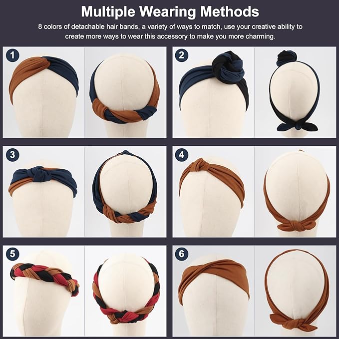 DRESHOW 8 Pack Adjustable Knotted Headbands Non Slip Elastic Yoga Hair Bands Solid Colors Headbands for Women and Girls