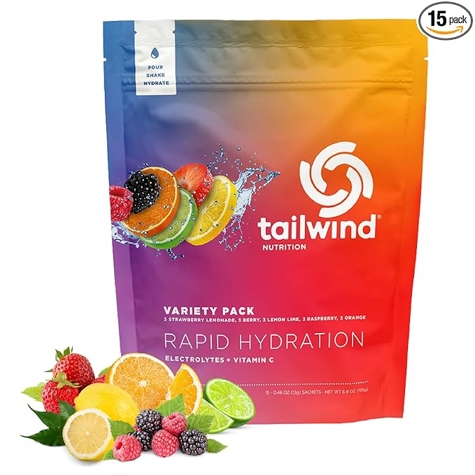 Tailwind Nutrition Rapid Hydration, Electrolyte & Hydration Powder, Vitamin C & Sea Salt Exercise Workout Mix, 5 Flavor Variety Pack, Pack of 15 Sticks