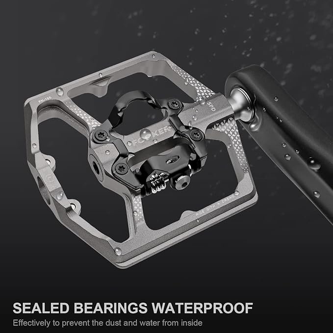 FOOKER MTB Mountain Bike Pedals, Dual Function Flat and Pedal,3 Sealed Bearing Flat Platform Compatible with Clipless Pedal Aluminum 9/16" Pedals with Cleats for Road Mountain BMX MTB