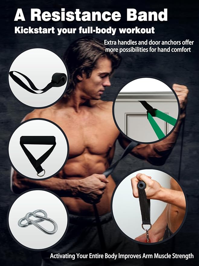 Resistance Bands Set for Pull Up Assistance, Exercise Workout Bands Set with Handles and Door Anchor, Elastic Band for Working Out, Body Stretching, Muscle Training, Men & Women