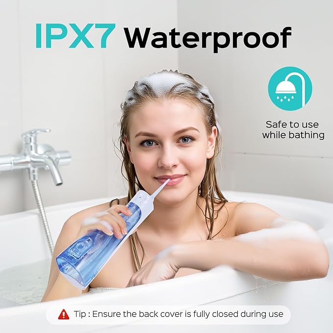 COSLUS Portable Water Flosser for Teeth: 4 Modes & 5 Intensity Levels Professional Electric Dental Pick for Sensitive Gums, Braces & Orthodontic - Cordless for Travel Use, for Adults, BPA-Free, Blue