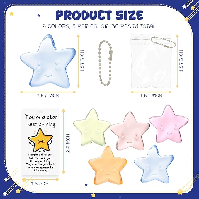 Wettarn 30 Sets Star Stress Balls with Motivational Cards Bulk Stress Relief Toys Classroom Prize Thank You Employee Appreciation Gift Halloween Trick or Treat Party Favors Christmas Stocking Stuffers