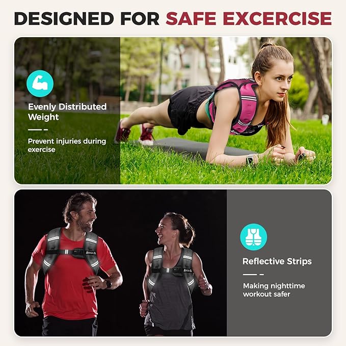 BAGAIL Weighted Vest, 5lbs/8lbs/10lbs/12lbs/15lbs/20lbs/25lbs/30lbs Weight Vest with Detachable Phone Pouch, Rucking Vest for Women, Men, Walking, Weight Loss, Training, Running