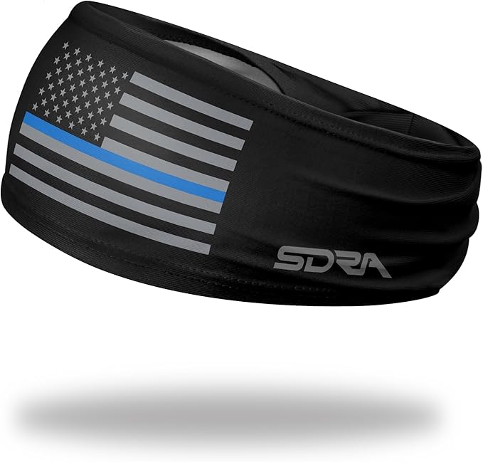 Suddora Thin Blue Line Tapered Headband Headband-for Honoring Police and Law Enforcement Officers, Breathable Non-slip Fabric Sweatbands for Soccer, Tennis, Workout, Costumes & Cosplay