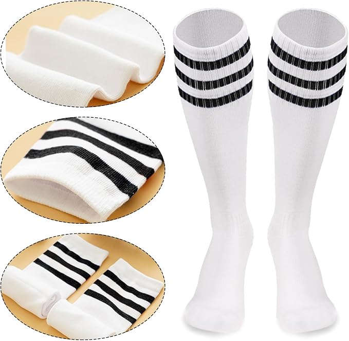 10 Pieces Striped Sweatbands and Striped Socks Set Headbands Wrist Sweat Bands for Men and Women Sports 80s 90s Fitness