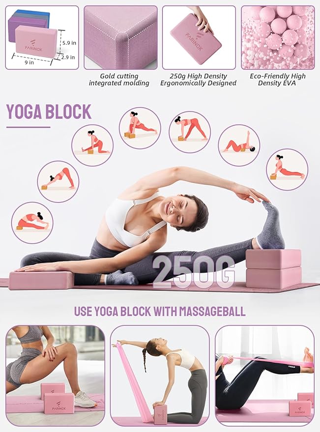 1/3 Yoga Mat Thick, Yoga Set for Beginners Include High Density Mat with Multi-loops Strap, Blocks, Booty Resistance Band Set, Door Anchor, Carring Bag & Strap