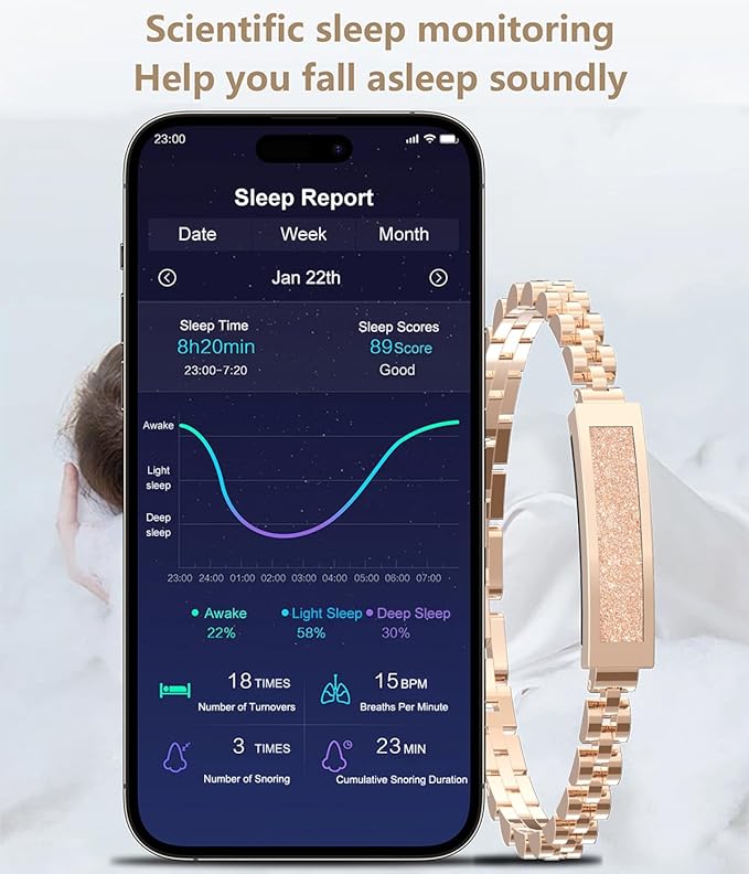 Smart Bracelet Fitness Tracker Heart Rate Monitor Sleep Tracker Step Counter Calories Pedometer Activity Tracker Remote Camera Dress Health Wristband for Women Ladies