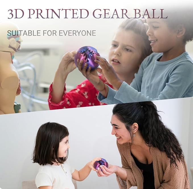 Gear Ball, 3D Printed Gear Ball, Gear Sphere Fidget Toy Stress Relief Toy for ADHD, Anxiety Relaxing Toy for Adults at Work/Study/Travel (BluePurple, StraightLine)