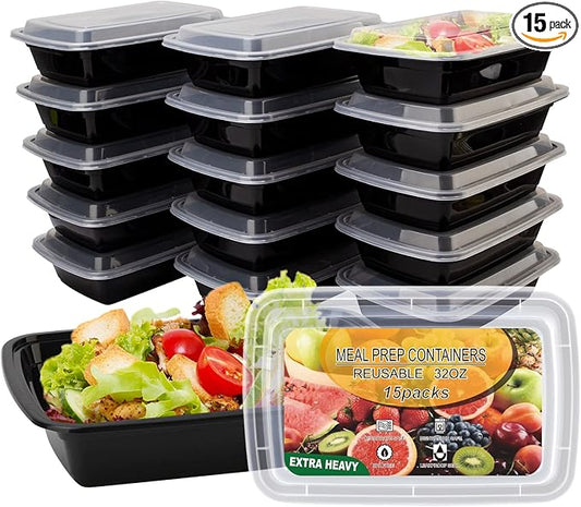 15 Pack- Meal Prep Containers 32oz, Plastic Food Prep Containers Reusable, Leakproof To Go Food Containers with Lids, BPA-Free, Microwave/Dishwasher/Freezer Safe