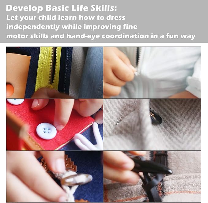 Esjay Toddler Busy Board, Sensory Board for Fine Motor Skill, Montessori Toys Toddler Activities for 3+ Year Old, for Travel, Car, Grey Alphabet