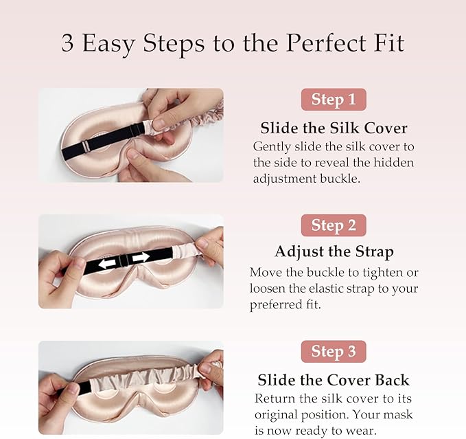 100% Mulberry Silk Sleep Mask for Unisex, 22 Momme 3D Silk Contoured Eye Mask, Breathable Light Blocking Blindfold with Adjustable Strap, Blackout Eye Cover for Travel, Pink