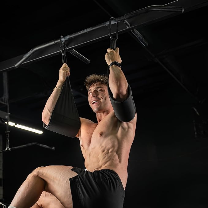 Gymreapers Hanging Ab Straps for Pull-Up Bar — Hang Bar Assist Strap & Strength Workout Exercise Equipment, Padded Adjustable Arm Supports with 2 Steel Carabiners for Leg Raises, Abdominal & Core Training