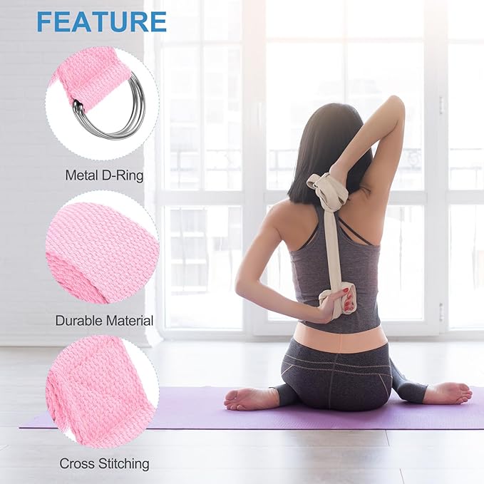 PATIKIL Yoga Strap for Stretching Cotton Yoga Belt with Adjustable Metal D-Ring Buckle Stretch Bands for Fitness Pilates