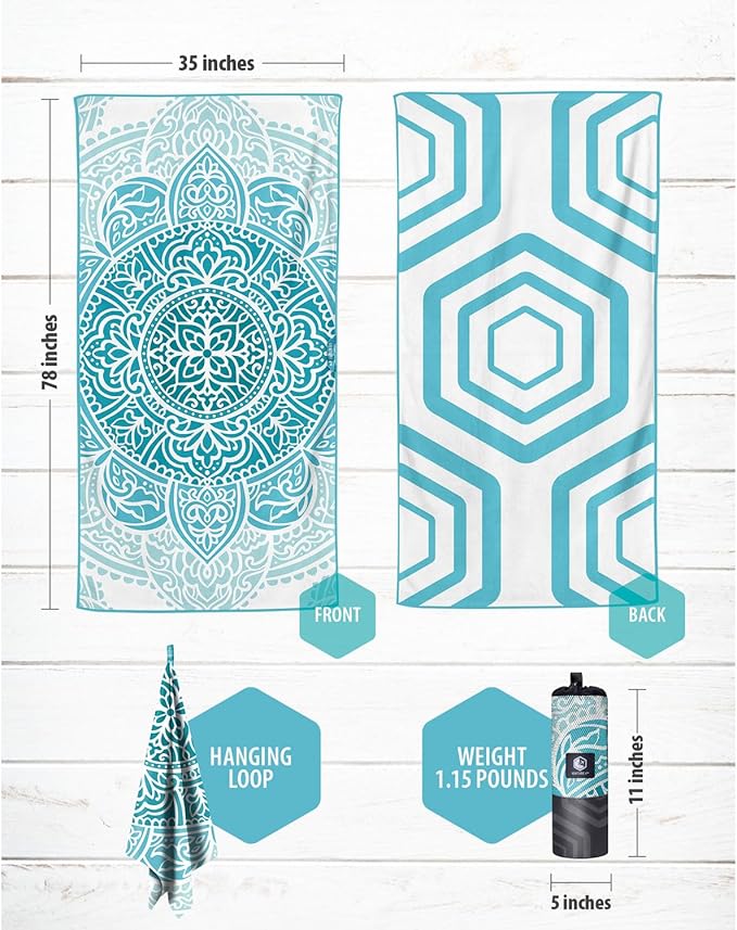 VENTURE 4TH Microfiber Beach Towel: Quick-Dry, Compact, Sand-Free, Absorbent, Sandproof and Lightweight - Perfect for Camping, Beach, and Roadtrips (Ocean Mandala Design | 35x78 inches)