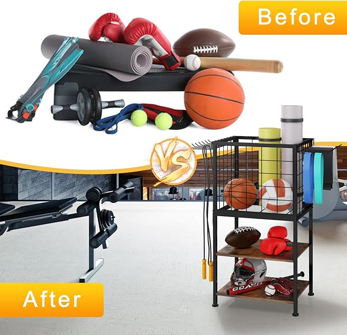 Dumbbell Rack for Home Weight Rack for Home Gym Yoga Mat Storage Rack Black Workout Equipment Storage Organizer with Hooks Yoga Mat Holder with Wheels for Yoga Block, Dumbbell, Resistance Band