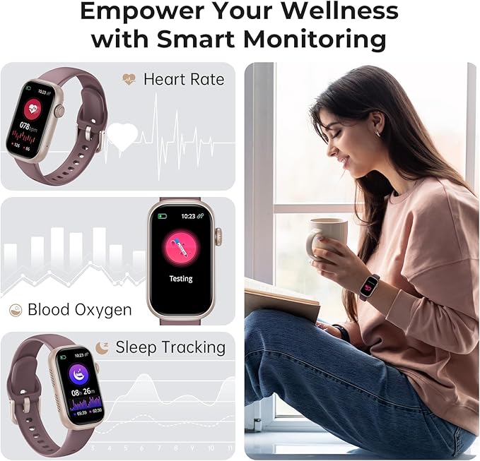 Fitness Tracker for Men Women, 24/7 Heart Rate, SpO2 and Sleep Monitor Health Watch, Calorie Step Counter Fitness Watch IP68 Waterproof Smart Watch for Android and iOS, Smoke Violet