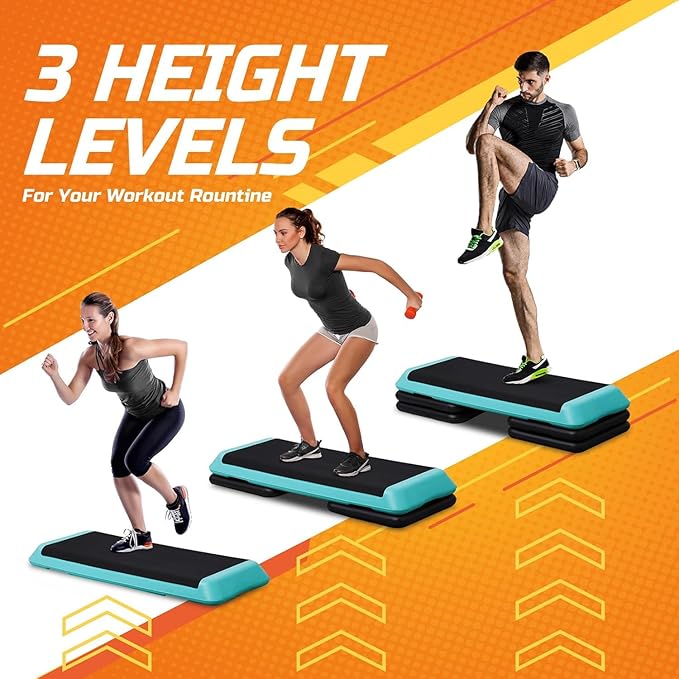 ZENY 43'' Exercise Aerobic Step Platform, Adjustable Fitness Stepper with 4 Stackable Risers, Aerobics Stepper Workout Stepper for Home Gym Cardio Strength & Training