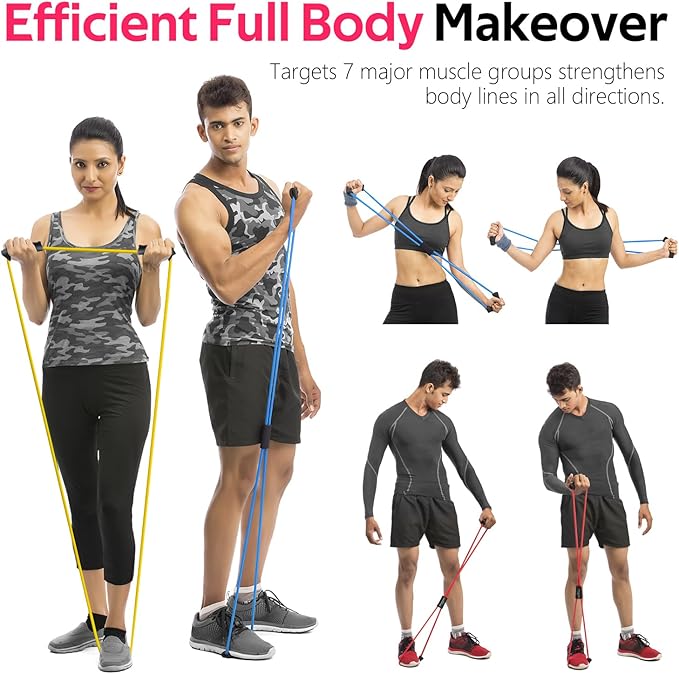 RENRANRING Figure 8 Fitness Resistance Bands with Handles - Exercise Tube Band Set of 3 for Arm and Shoulder Stretch, Rope 8 Word Elastic for Women and Men