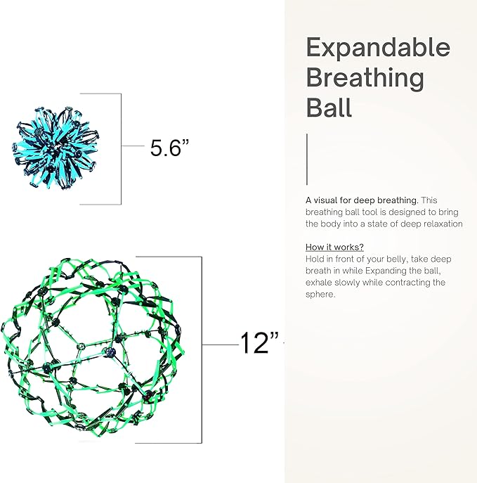 4E's Novelty 3 Pack Expandable Breathing Ball Sphere Toy - Expanding Stress Relief Breathing Ball Toys for Kids & Adults - for Anxiety, Yoga, Deep Breathing, ADHD - Neon Blue, Pink, & Green