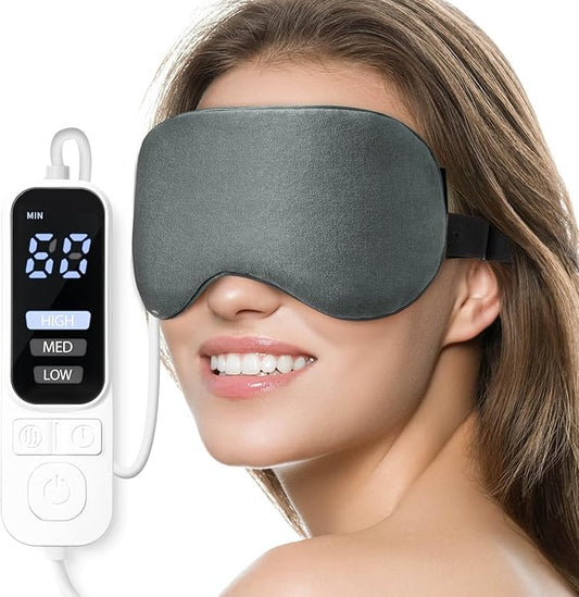 Heated Eye Mask, Warm Eye Compress Mask, USB Electric Eye Heating Pad with Temperature & Timer Control, Dry Eye Mask for Dry Eyes Blepharitis Sinus Migraine Stye MGD Puffiness Gray