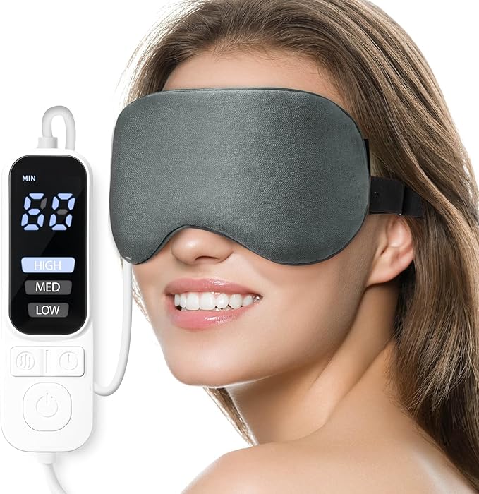 Heated Eye Mask, Warm Eye Compress Mask, USB Electric Eye Heating Pad with Temperature & Timer Control, Dry Eye Mask for Dry Eyes Blepharitis Sinus Migraine Stye MGD Puffiness Gray