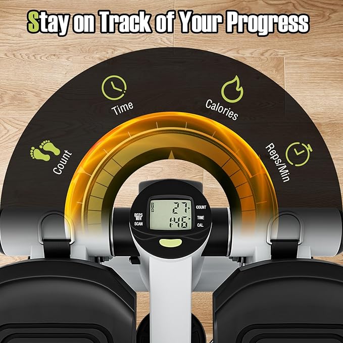 Goplus Steppers for Exercise at Home, Intensity Adjustable Hydraulic Mini Stepper w/Resistance Bands & LCD Monitor, Quiet & Portable Small Cardio Exercise Machine for Home Office or Under Desk