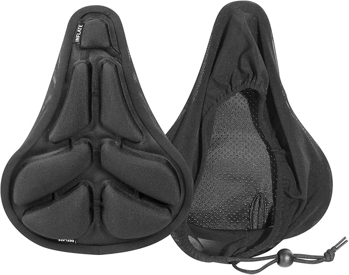 JFT Inflatable Bike Seat Cushion - Soft Air Cushion Bicycle Seat Cover with Adjustable Pressure - Extra Padding for Comfortable Rides - Ideal for Mountain, Sports & Stationary Bikes (Black)