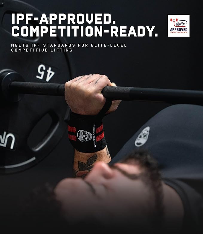 Gymreapers Weightlifting Wrist Wraps (IPF Approved) 18" Professional Quality Wrist Support with Heavy Duty Thumb Loop - Best Wrap for Powerlifting Competition, Strength Training, Bodybuilding