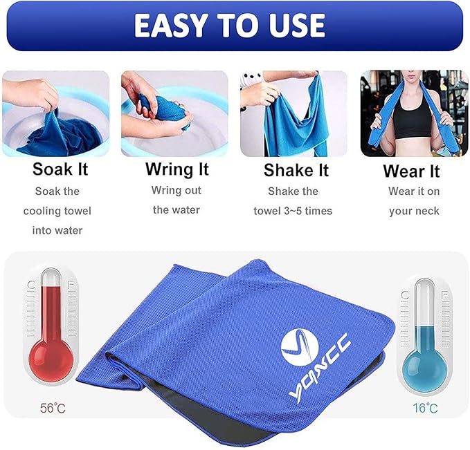 YQXCC Cooling Towels | 4 Pack 40"x12" | Cool for Neck | Microfiber Soft Breathable Chilly | for Sports, Yoga, Golf, Gym, Camping, Running, Workout & More Activities