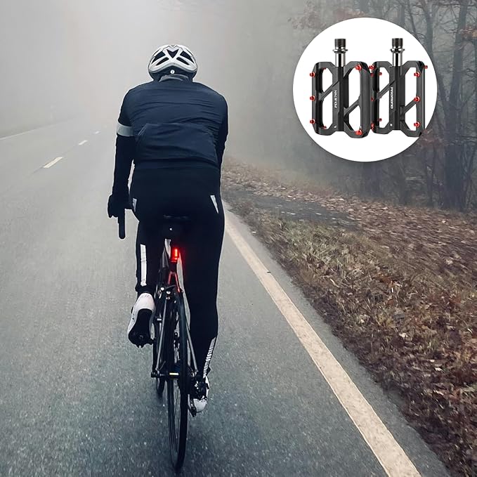 Road Bikes Pedal, CNC Machined Aluminum Alloy Body Bicycle Pedals Non-Slip Ultralight 9/16 inch 3 Bearings Design for Mountain BMX MTB Bike Cycling Road Bike Pedals