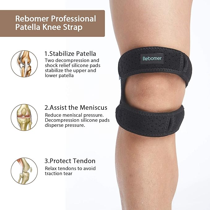 Patella Knee Strap, Adjustable Knee Brace (3D Silicone Insert) for Men & Women, Knee Joint Pain Prevention & Relief & Patella Stabilizer Support for Running, Riding, Football, Hiking.