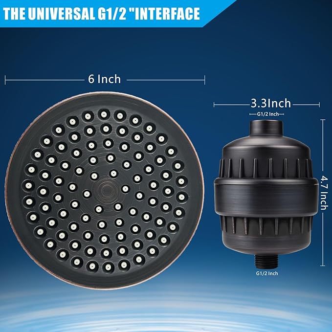 Filtered Shower Head, High Pressure Rain Shower Head Filter Set for Hard Water Removes Chlorine and Harmful Substances (Oil Rubbed Bronze)