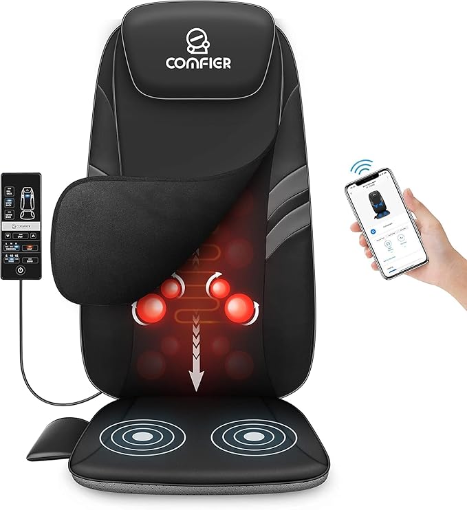 COMFIER Back Massager for Back Pain,APP Control, Shiatsu Massage Chair Pad,Electric Chair Massagers with Heat,Seat Cushion for Office,Home,Ideal Gifts for Mom,Dad,Him,Her