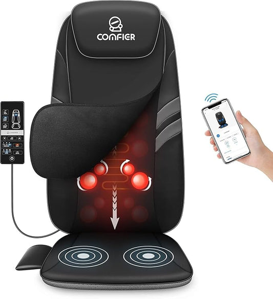 COMFIER Back Massager for Back Pain,APP Control, Shiatsu Massage Chair Pad,Electric Chair Massagers with Heat,Seat Cushion for Office,Home,Ideal Gifts for Mom,Dad,Him,Her