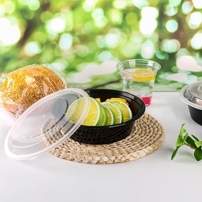 Meal Prep Containers Reusable 50 Pack-27 oz Food Storage Containers with Lids To Go Food Containers Takeout, Microwave Dishwasher Freezer Safe, Stackable, BPA Free, Plastic(Black)