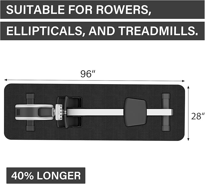 Rowing Machine Mat 96" x 28" With Sports Towel and Strap,Treadmill Mat Compatible with Peloton Bike, Row & Concept 2 Rowing Machine,Exercise Bike,Gym Exercise Fitness Equipment