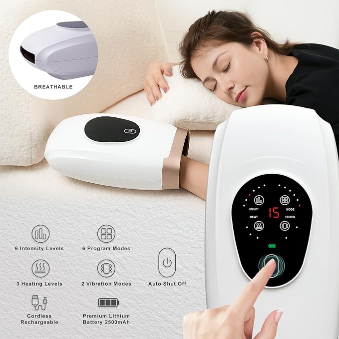 Hand Massager with Heat and Compression โ 6 Intensities, 6 Massage Modes, 3 Heat Levels, 2 Vibration Modes, Hand & Wrist Pain Relief for Arthritis & Carpal Tunnel, Relaxing Gift for Women & Men