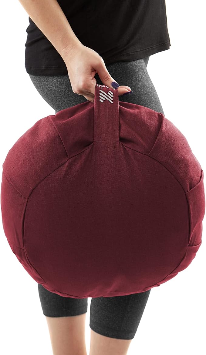 Zafu Meditation Cushion, 15" Round Buckwheat Yoga Pillow with Organic Cotton Cover