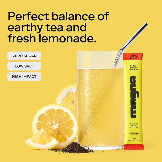 MAGNA Electrolyte Powder Drink Mix for Hydration, Energy & Focus Support with Magnesium L Threonate, Sodium, Potassium, Vitamin D, B6 & B12, Sugar Free, Tea Lemonade Flavor, 7 Servings